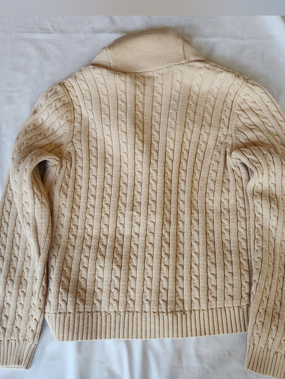 Lauren Ralph Lauren Cream Cable-Knit Shawl Collar Cardigan - Picture 3 of 13